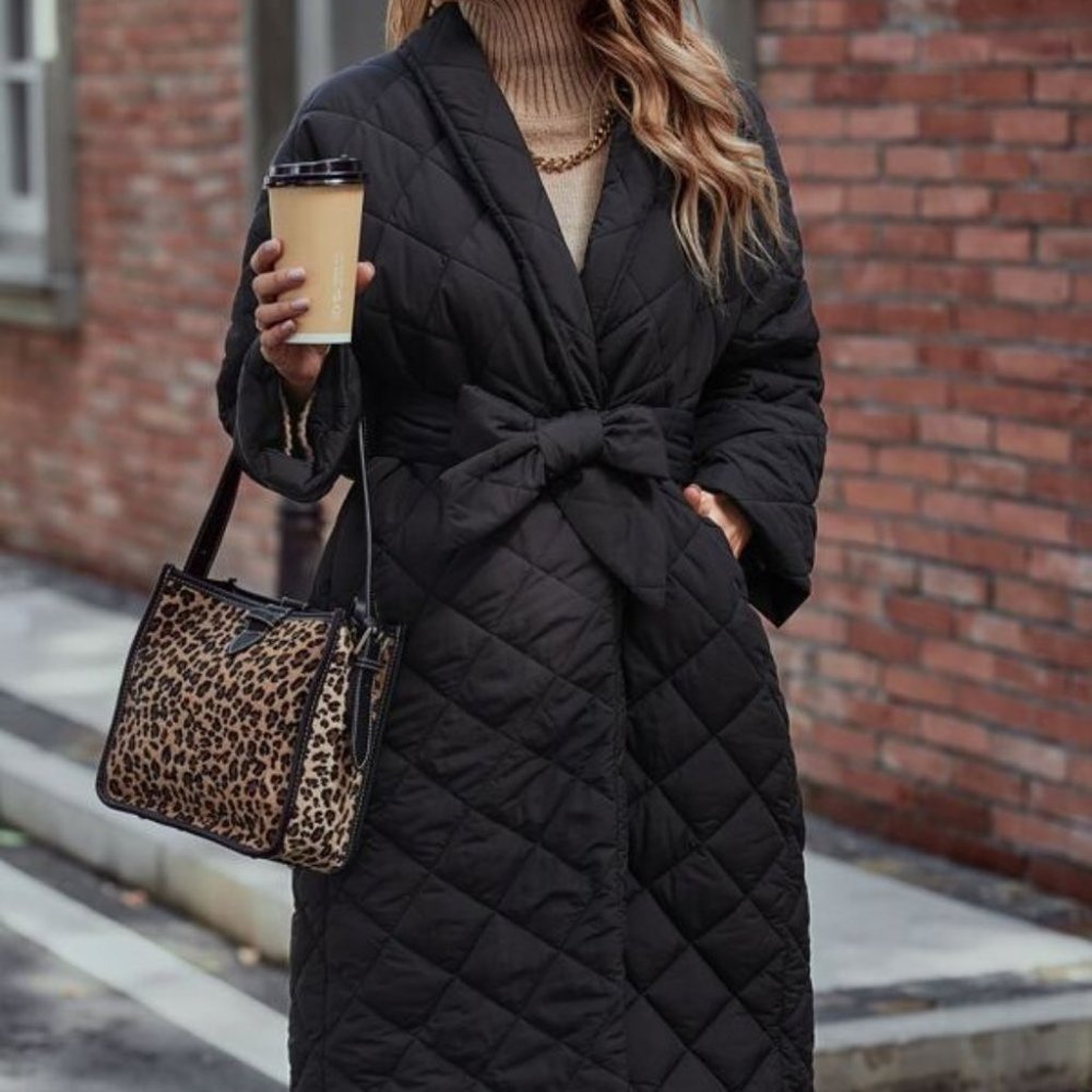 Classic Qulited Black Belted Jacket - Picture 2 of 7
